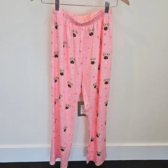 Cuddle Clones Wheaten Terrier Dog Pink Satin Pajamas Long Sleeve Top Pants Set